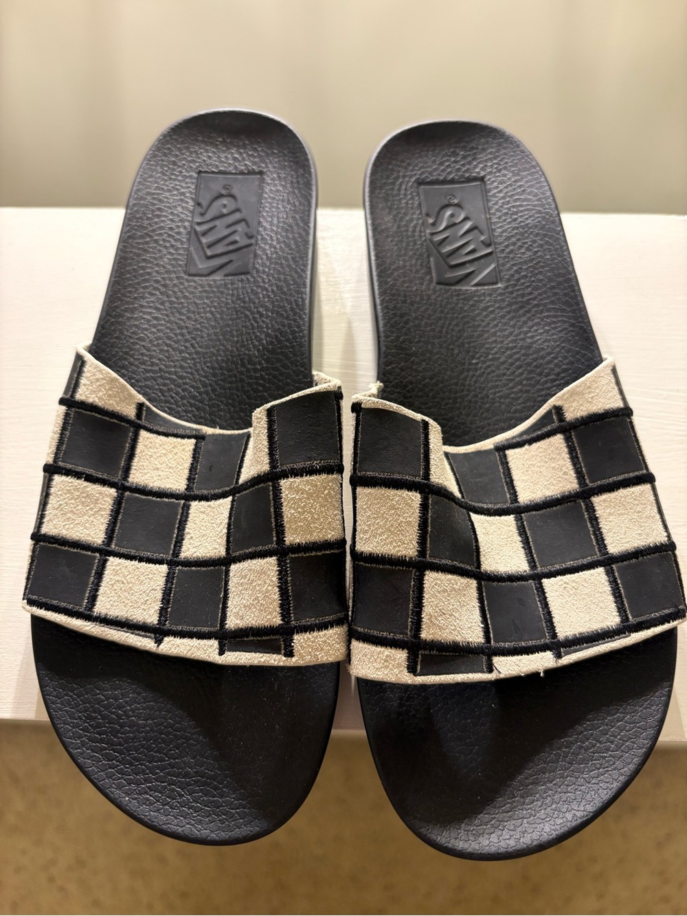 Vans Black & Cream Checkerboard Slide Sandals